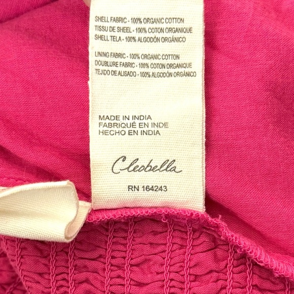 CLEOBELLA Pink Organic Cotton Puff Short Sleeve V-Neck Keyhole Cutout Crop Top M - Picture 10 of 12